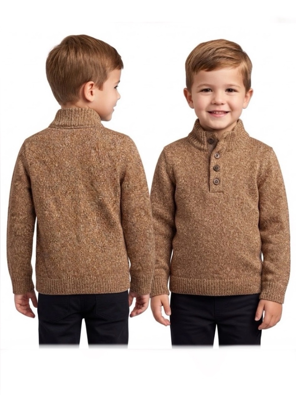 CARTER’S Knit Button-Front Mock Neck Sweater in Camel SZ 12